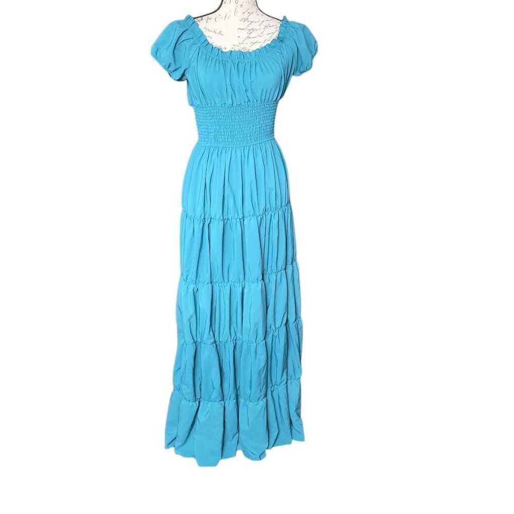 Women's Size Large Teal Blue Long Prairie Dress
